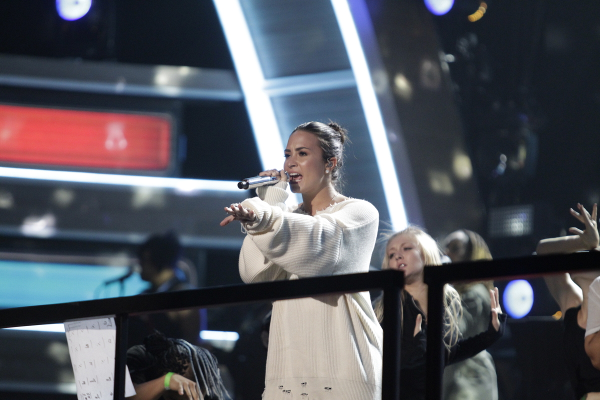 Demi Lovato performs during rehearsals for THE 59TH ANNUAL GRAMMY AWARDS®, scheduled to broadcast live from the STAPLES Center in Los Angeles, Sunday, Feb. 12 (8:00-11:30 PM, live ET/5:00-8:30 PM, live PT; 6:00-9:30 PM, live MT) on the CBS Television Network. Photo: Francis Specker/CBS ©2017 CBS Broadcasting, Inc. All Rights Reserved