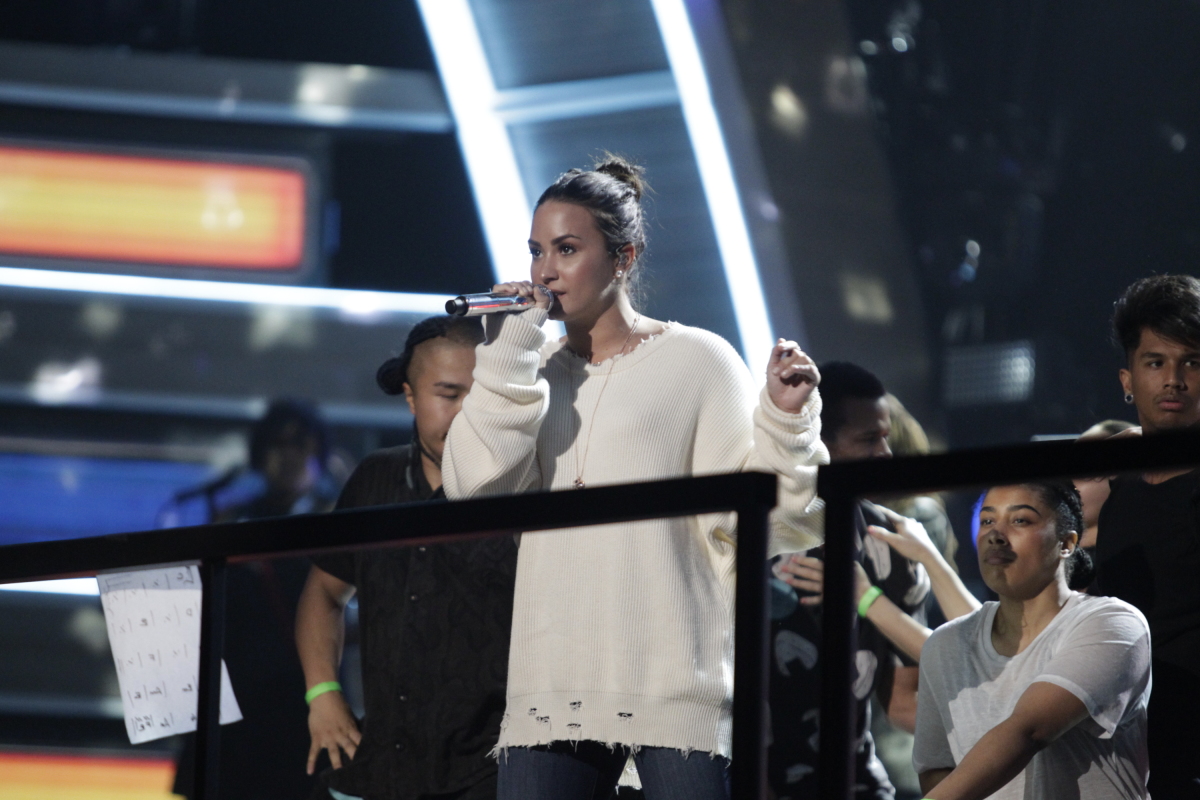 Demi Lovato performs during rehearsals for THE 59TH ANNUAL GRAMMY AWARDS®, scheduled to broadcast live from the STAPLES Center in Los Angeles, Sunday, Feb. 12 (8:00-11:30 PM, live ET/5:00-8:30 PM, live PT; 6:00-9:30 PM, live MT) on the CBS Television Network. Photo: Francis Specker/CBS ©2017 CBS Broadcasting, Inc. All Rights Reserved