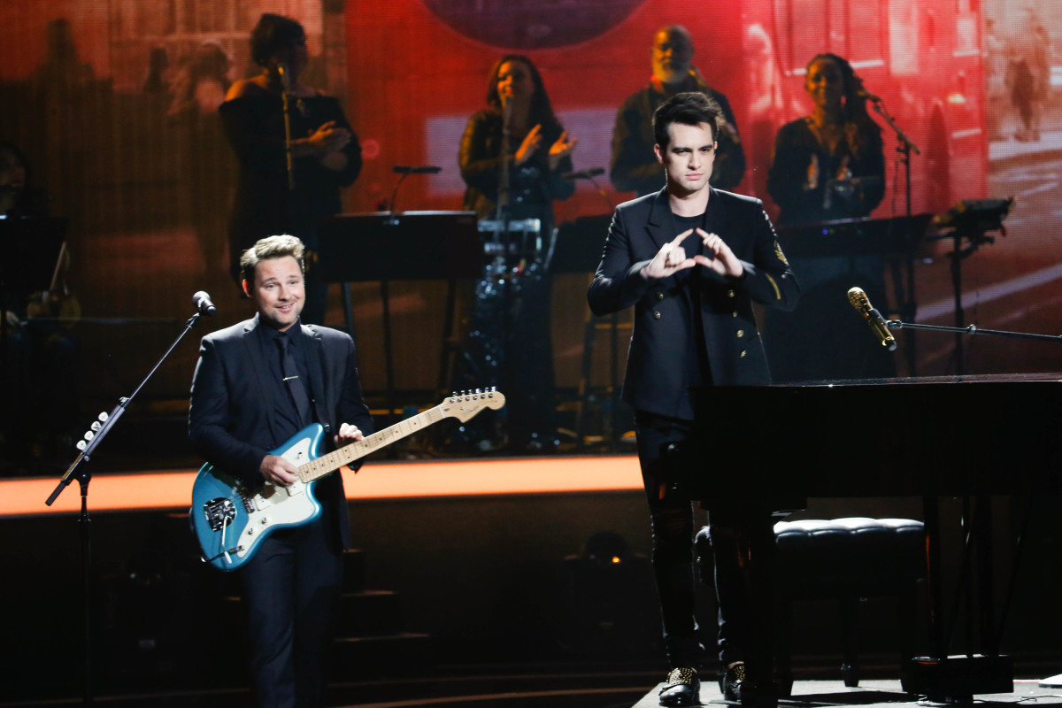 Music stars Andra Day, Celine Dion, DNCE, Nick Jonas, Tori Kelly, Little Big Town, Demi Lovato, Katharine McPhee, Panic! at the Disco, Pentatonix, Ed Sheeran, Keith Urban, Kelsea Ballerini & Thomas Rhett, Jason Derulo & Tavares, John Legend & Stevie Wonder and Barry Gibb celebrate the Bee Gees' remarkable music catalog on, "STAYIN' ALIVE: A GRAMMY® SALUTE TO THE MUSIC OF THE BEE GEES," Sunday, April, 16 (8:00-10:00 PM, ET/ PT) on the CBS Television Network. Pictured: Panic! at the Disco Photo: Monty Brinton/CBS ©2017 CBS Broadcasting, Inc. All Rights Reserved