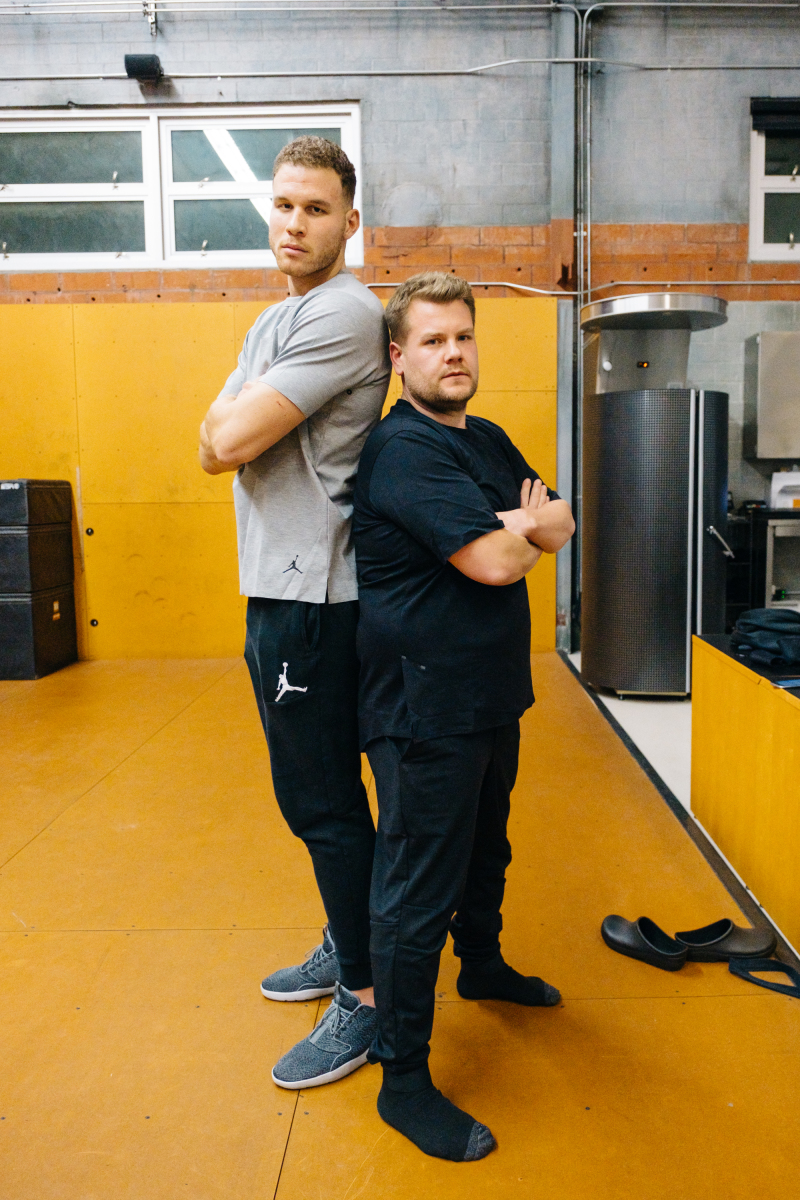 Blake Griffin poses with James Corden while filming "A Day In The Life with Blake Griffin" during "The Late Late Show with James Corden," Monday, March 13, 2017 (12:35 PM-1:37 AM ET/PT) On The CBS Television Network. Photo: Terence Patrick/CBS ©2016 CBS Broadcasting, Inc. All Rights Reserved