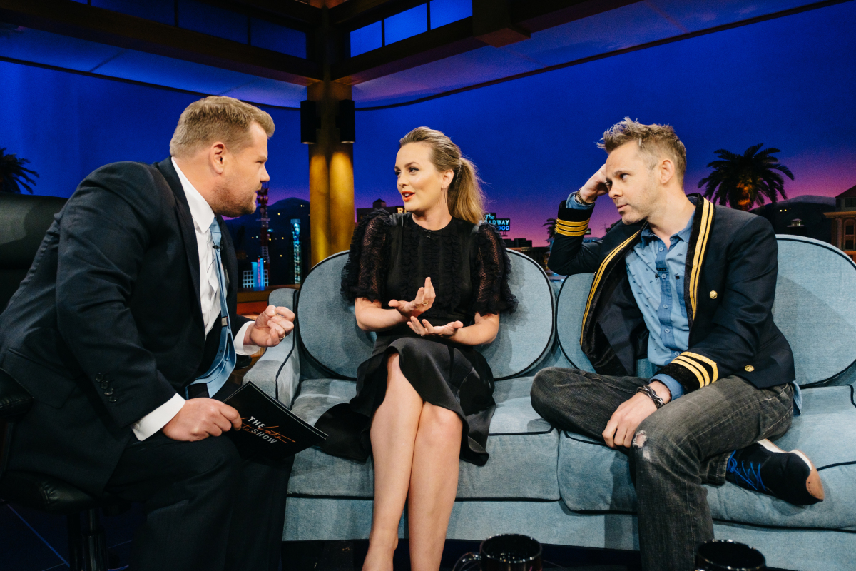 Leighton Meester and Dominic Monaghan chat with James Corden during "The Late Late Show with James Corden," Monday, March 13, 2017 (12:35 PM-1:37 AM ET/PT) On The CBS Television Network. Photo: Terence Patrick/CBS ©2017 CBS Broadcasting, Inc. All Rights Reserved