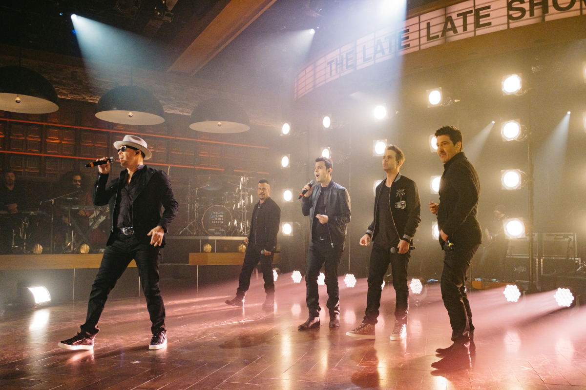 New Kids On The Block perform during "The Late Late Show with James Corden," Monday, March 6, 2017 (12:35 PM-1:37 AM ET/PT) On The CBS Television Network. Photo: Terence Patrick/CBS ©2017 CBS Broadcasting, Inc. All Rights Reserved